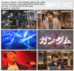 [TV-Variety] NHK SONGS (2024.01.25) - 第643回 - 西川貴教